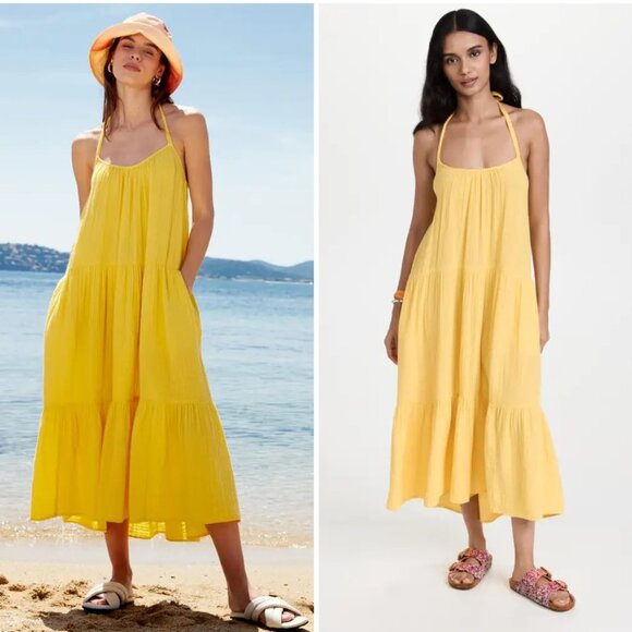 Xirena Lemon Yellow Reagen Cotton Gauze Halter Backless Long Midi Dress XS - Picture 10 of 16